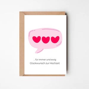 Moderne Hochzeitskarte mit Herz-Design – Glückwunschkarte zur Hochzeit, für immer und ewig, Postkarte zur Trauung, Sprechblase