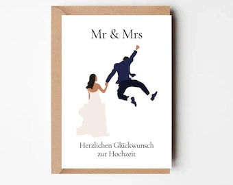 Hochzeitskarte Mr & Mrs | Grußkarte zur Hochzeit | Glückwunschkarte Hochzeit | Lustige Karte Brautpaar | Postkarte Hochzeit | Briefumschlag