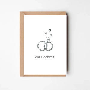 Hochzeitskarte Glückwunsch – Zur Hochzeit | Minimalistische Karte mit Ringen & Umschlag | Postkarte | Geschenk | Grußkarte | Brautpaar