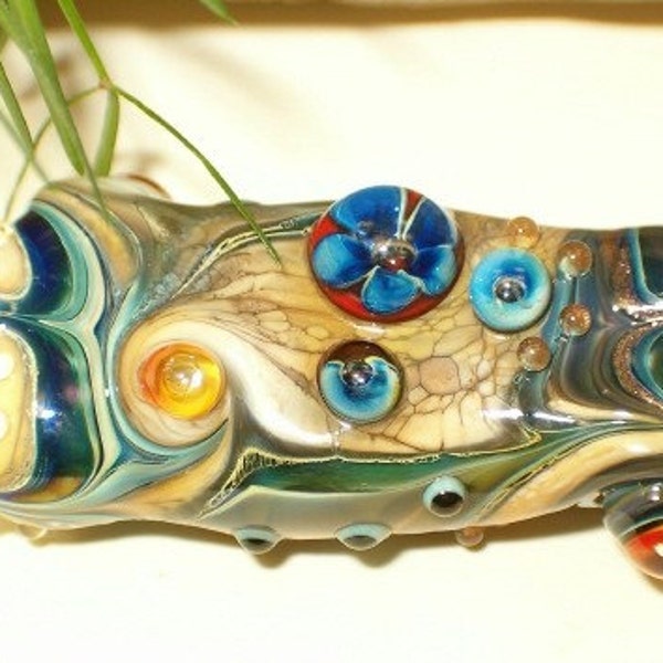 large flower bead with triton, handmade glassbead SRA