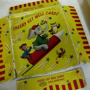 Vintage Raket Olifant Uil Beer Groet Stripkaarten Doos Veranderde Kunstbenodigdheden Leeg