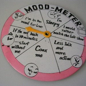 Mood Meter Pinback Button Damaged Valentine Lady's Lover Novelty Scratched Gag ALTERED ART COLLAGE Supplies image 1