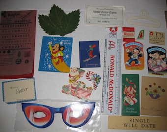 Vintage Paper Ephemera Xmas Mighty Mouse Sticker Lot Supplies Altered Art