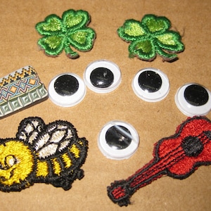 Craft Supply Bee Guitar Clover Leaf Appliques Eyes Lot