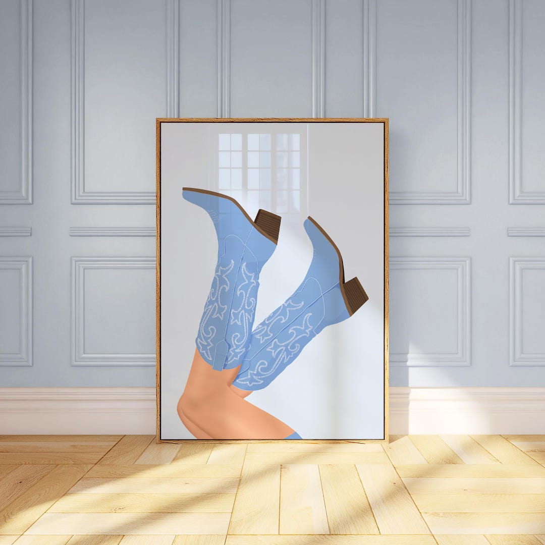 Light Blue Coastal Cowgirl Boots Digital Print for Coastal Cowgirl Room ...