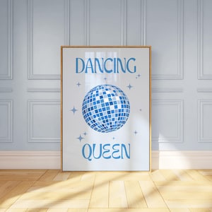 Dancing Queen Blau Disco Ball Digitaldruck, Küsten Cowgirl College Dorm Decor Poster. Retro Spiegelball Wandkunst. Trendy, Funky Drucke.