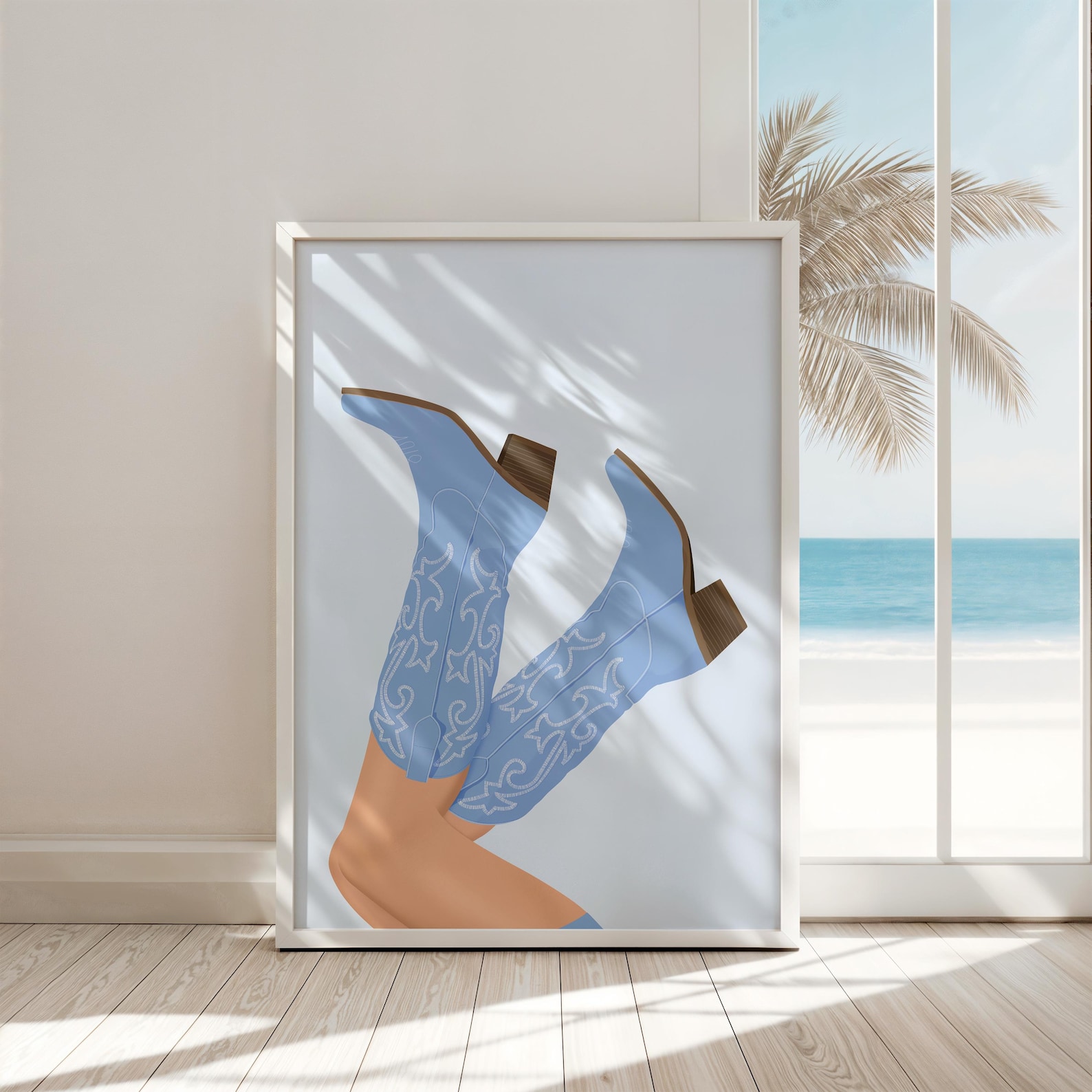 Blue Coastal Cowgirl Boots Digital Print. Western Aesthetic Cowboy ...