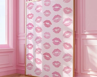 Impression de baisers roses : art mural lèvres girly kiss, décoration de chambre coquette (téléchargement numérique)