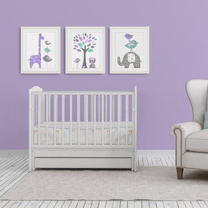 purple and grey baby room