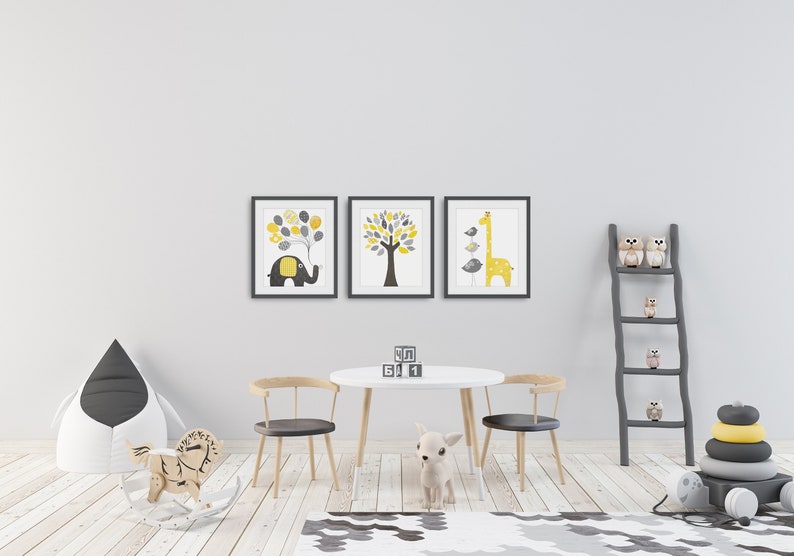 Yellow and Gray Nursery Art Baby Nursery Decor Print Kids Art Etsy