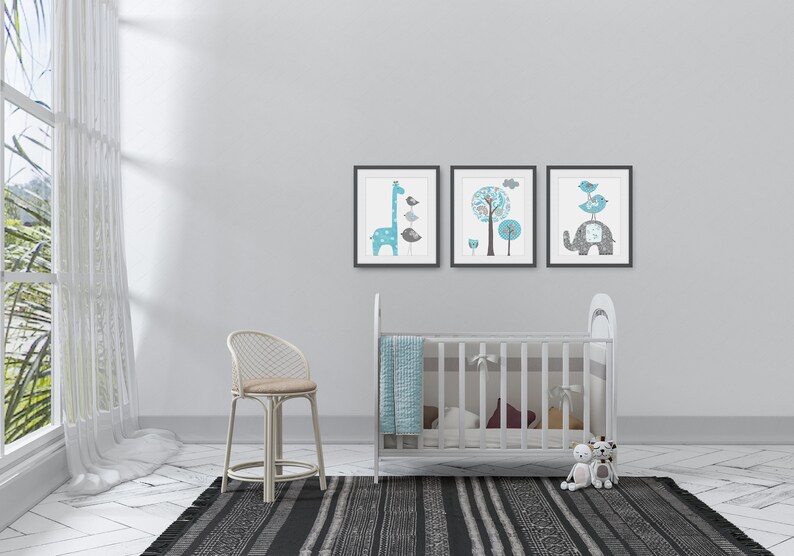 Nursery Art Baby Boy Nursery Decor Blue Gray Nursery Wall Art Etsy