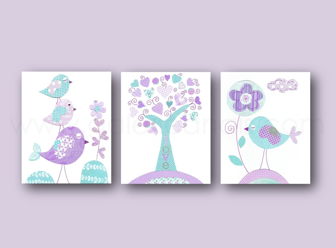 Aqua Lavender Purple Nursery Art Kids Wall Art Baby Nursery - Etsy