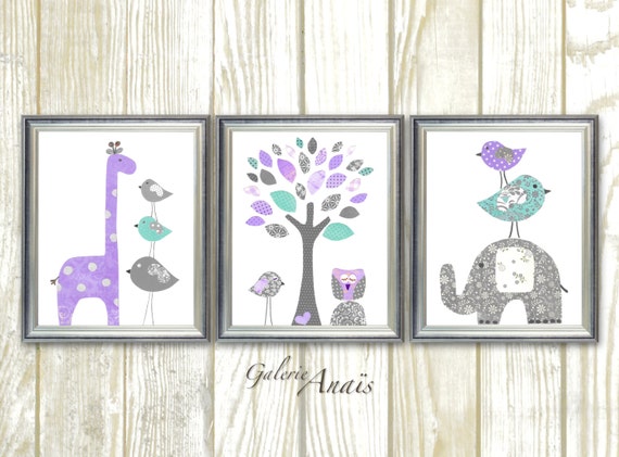 purple and gray baby room