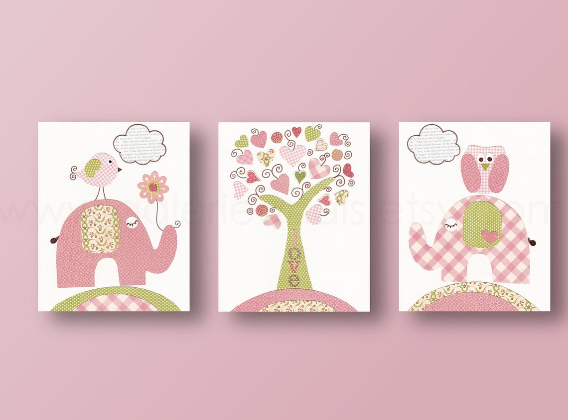 Baby Girl Nursery Decor Art Prints Elephant Home Décor Nursery Etsy