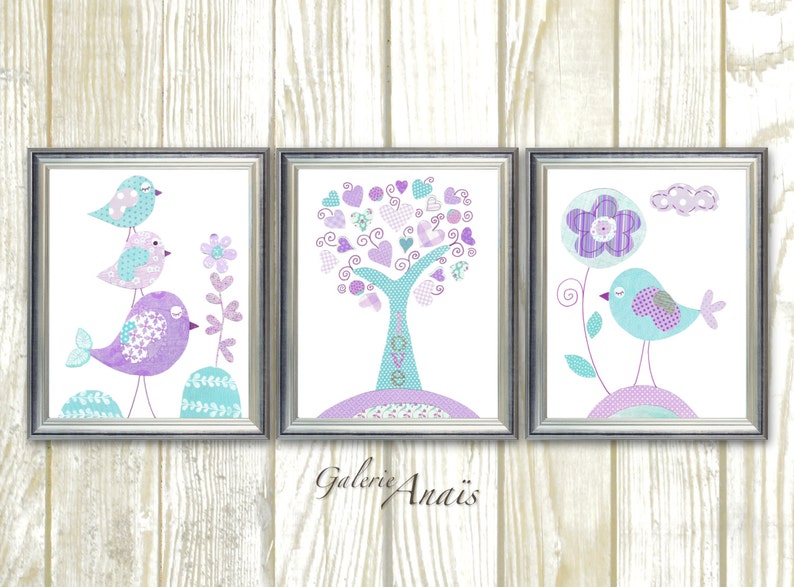 Aqua lavender purple nursery art Kids wall art baby