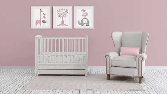 Pink And Gray Girls Nursery Wall Art Baby Girl Nursery Etsy