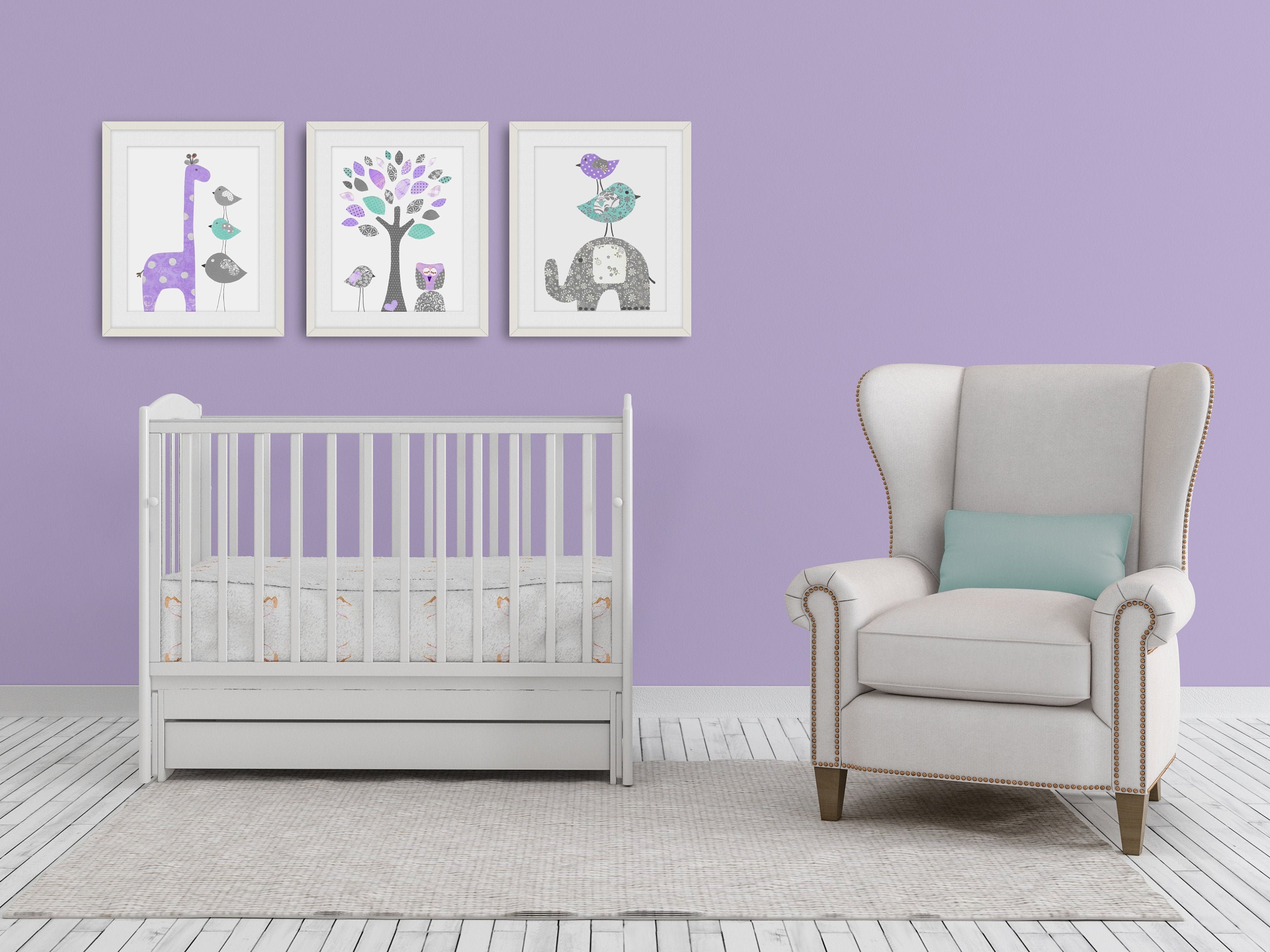 Baby Girl Nursery Decor Purple gray aqua nursery Baby room Etsy