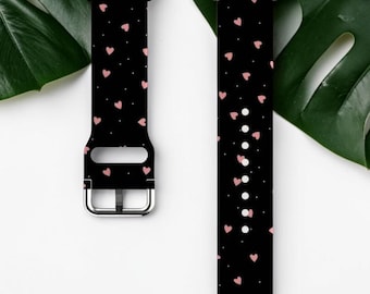 Black Pink Heart Apple Watch Band Cute Silicone Strap for Smartwatch Romantic Pattern Wristband Gift for Her