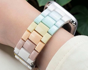 Pastel Resin Rainbow Apple Watch Band Women's Color Block Bracelet Strap Apple Watch Series 11 10 9 8 7 6 5 4 3 2 1