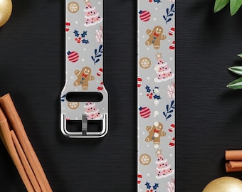 Christmas Gingerbread Holiday Watch Band Festive Tree Print Strap for Apple Watch Gift for Her 42 44 45 49 38 40 41mm