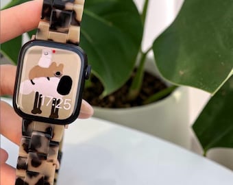 Tortoise Shell Resin Watch Band for Apple Watch Stylish Adjustable Bracelet Strap for Women Men