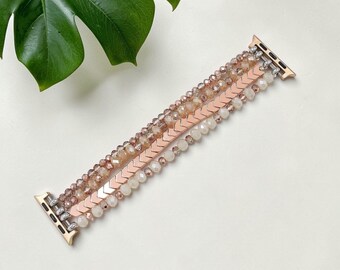 Beaded Rose Gold Apple Watch Band Women’s Bracelet Style Strap Boho Crystal Bead Replacement Band Gift for Her