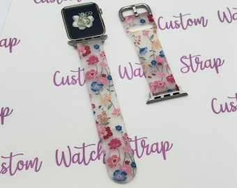 Floral Flower Silicone Apple Watch Band Strap Bracelet for 38mm 40mm 41mm 42mm 44mm 45mm 49mm Apple Watch Series 1 2 3 4 5 6 7 8 9