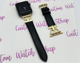 Slim Gold Buckle Vegan Leather Apple Watch Band Strap Bracelet for 38mm 40mm 41mm 42mm 44mm 45mm 49mm Apple Watch Series 1 2 3 4 5 6 7 8 9