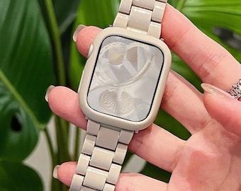 Apple Watch Band Ceramic Beige Strap Elegant Watch Replacement Band Luxury Apple Watch Bracelet Women Gift Fashion Accessory 42 44 45 49mm