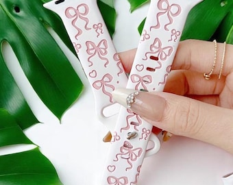 Pink Ribbon Bow Apple Watch Band Women Gift Strap Custom Silicone Watch Band Adjustable Watch Accessory 38 40 41 42 44 45 49 46mm