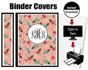 Instant Download Folder Binder Covers Inserts With Spines Boho Floral Flowers School Student Teacher Editable Monogram Printable