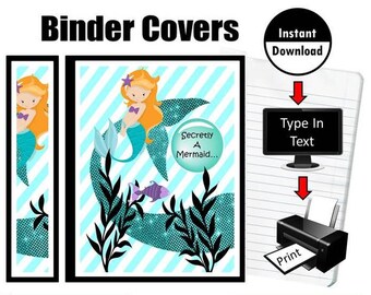 Digital Printable Binder Covers Inserts Secretly A Mermaid Grade School Children Student Teacher 3 Spines Included Instant Download DIY