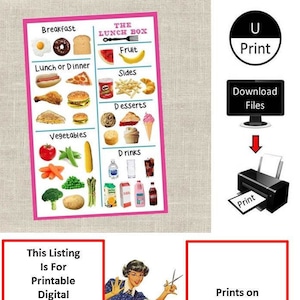 Imprimible pretender juego menú de alimentos imágenes del menú del restaurante de alimentos para los niños niños aprendiendo grupos de alimentos DIY digital descarga instantánea