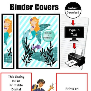 Digital Printable Binder Covers Inserts Secretly A Mermaid Grade School Children Student Teacher 3 Spines Included Instant Download DIY