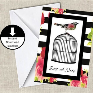 Pájaro en la jaula sólo una nota tarjeta DIY imprimible descarga inmediata