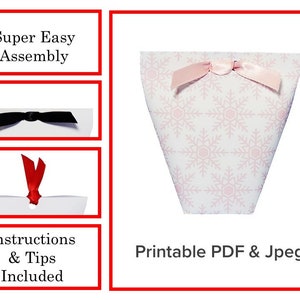 Printable Pink Snowflakes Christmas Gift Box Favor Bag Treat Paper Container Template Party Supply Event DIY Digital Instant Download
