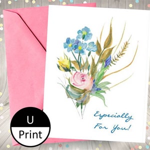 Imprimible Madres Día Tarjeta Simple especialmente para usted acuarela flor ramo en cualquier momento DIY PDF JPEG PNG Digital Descarga instantánea