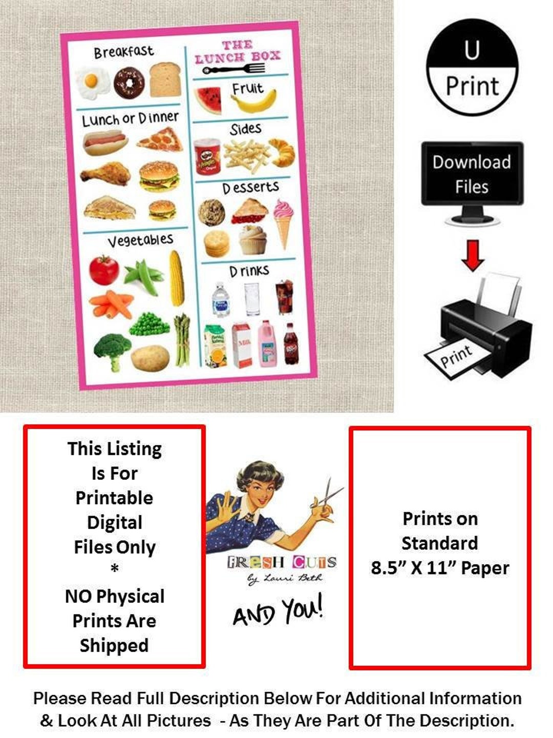 Printable Pretend Play Food Menu Pictures of Food Restaurant Menu for