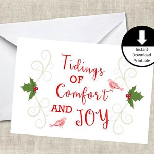 Tidings of Comfort of Joy stampabile Biglietto di Natale Stampabile Semplice Tradizionale Vacanze PDF e Jpeg Stampabile Digital Instant Download