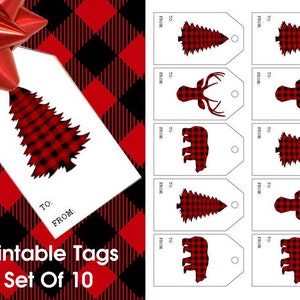 Printable Christmas Gift Tags White Classic Buffalo Lumberjack Print ...