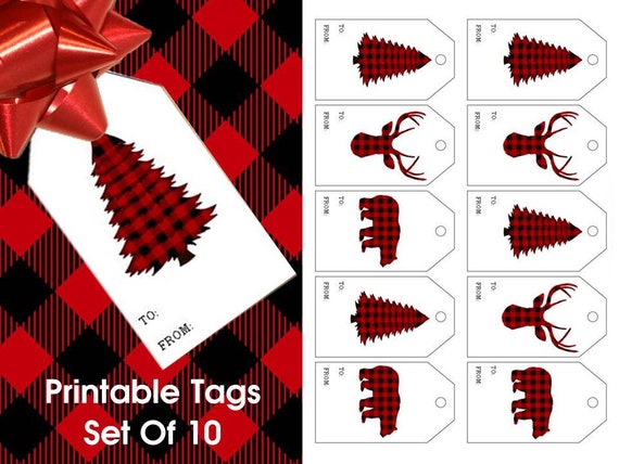 Printable Christmas Gift Tags White Classic Buffalo Lumberjack | Etsy