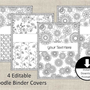 Instant Download Doodle Color Page Binder Cover Insert Adult Color Page School Student Teacher Planner Editable Printable Set of 4 Fronts