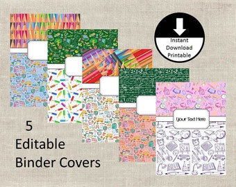 Binder Covers Doodles Art Creative Set of 5 School Student Teacher Editable Printable PDF Jpeg PNG Instant Download