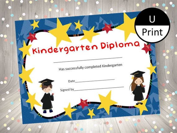 kindergarten graduation child kid diploma certificate award etsy
