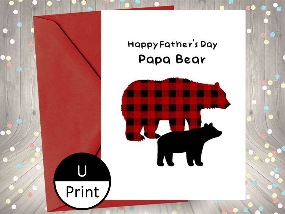 Printable Card Fathers Day Papa Bear Red Black Buffalo Plaid | Etsy