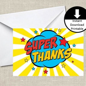 Geburtstag Super Boy Held Comic Dankeschön Karte DIY Party Supply Printable PDF Instant Download