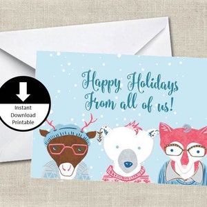 Tarjeta de Navidad imprimible de todos nosotros Hipster Woodland Forest vacaciones PDF y Jpeg imprimible Digital Instant Descargar