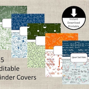 Binder Covers Geek Nerd Science Formula Math School Student Teacher Editable Printable Set of 5  PDF Jpeg PNG Instant Download