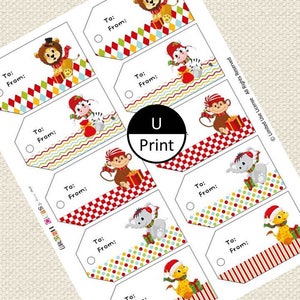Childrens Christmas Gift Tags Cute Winter Animals DIY Children School ...