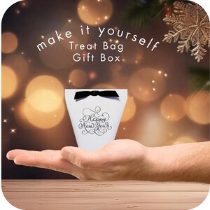 Druckbare neue Jahre Geschenk Box Favor Bag Treat Papierbehälter Vorlage Party Versorgung Ereignis Arbeit Freunde DIY Digitale Sofort-Download